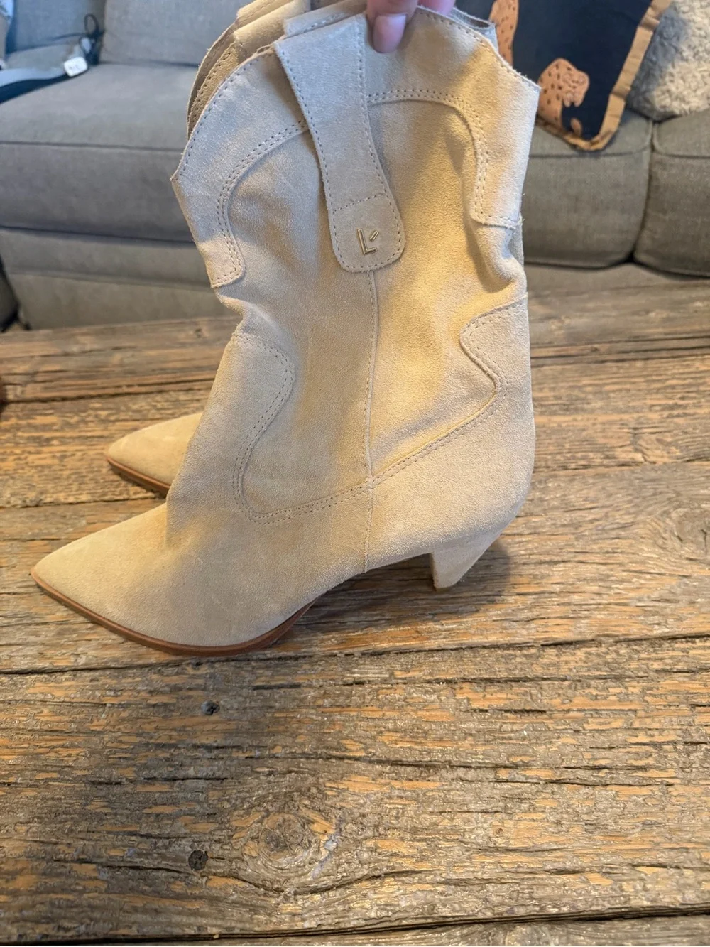 NWOT Larroudé Beige Suede Western Slouch Boot- Sz 11